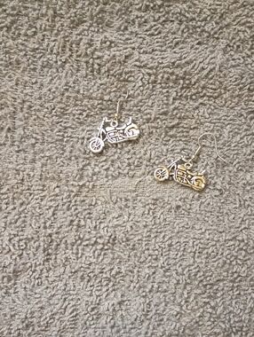 Motorcycle Dangle Earrings in Mixed Metal